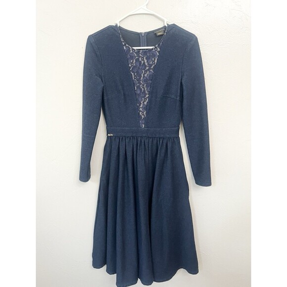 Miss Sixty A-Line Blue Lace Dress Size Small Vintage Y2K Pockets Skater - Picture 1 of 11